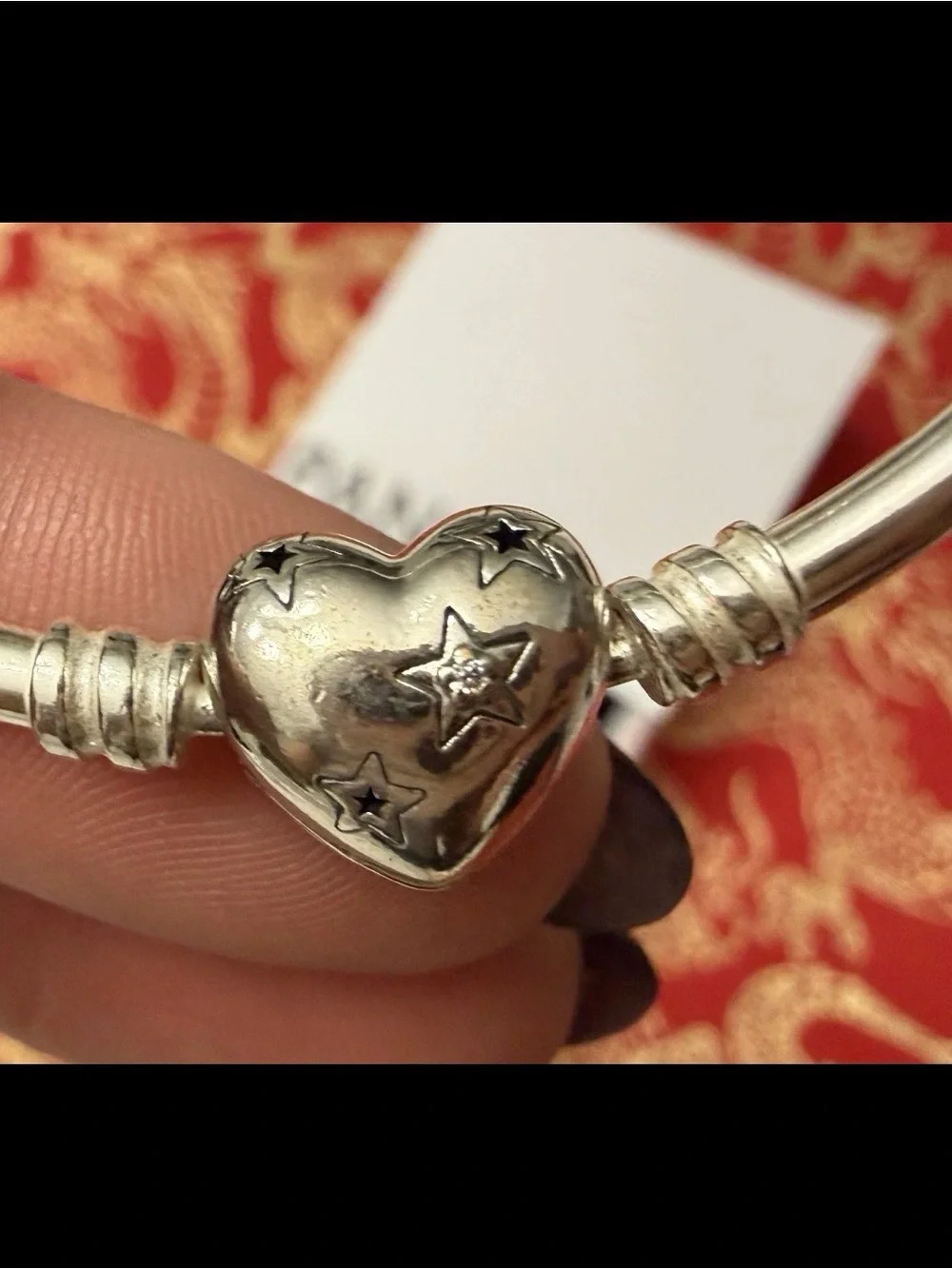 Pandora Silver Heart Clasp Bangle Bracelet
